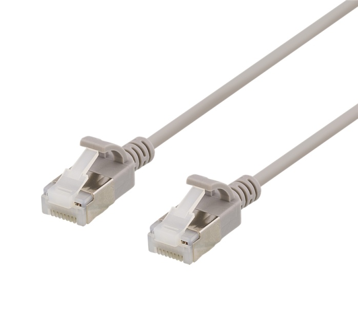 DELTACO U/FTP Cat6a patch cable, slim, 3,8mm in diameter, 0,3m, gray
