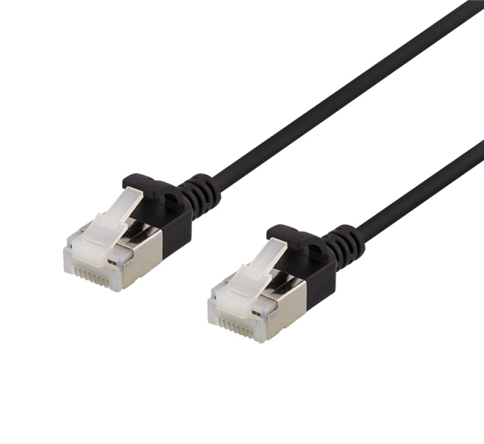 DELTACO U/FTP Cat6a patch cable, slim, 3,8mm in diameter, 1,5m, black