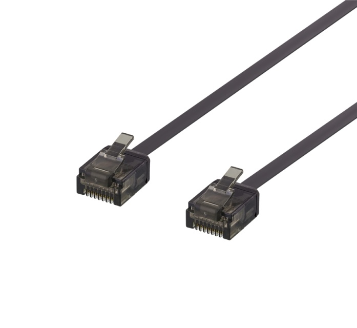 DELTACO U/UTP Cat6a patch cable, flat, 1m, 1mm thick, black