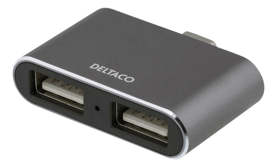 DELTACO USB-C minihub, 2x USB-A 2.0, 480 Mbps, 0,5A, space grey