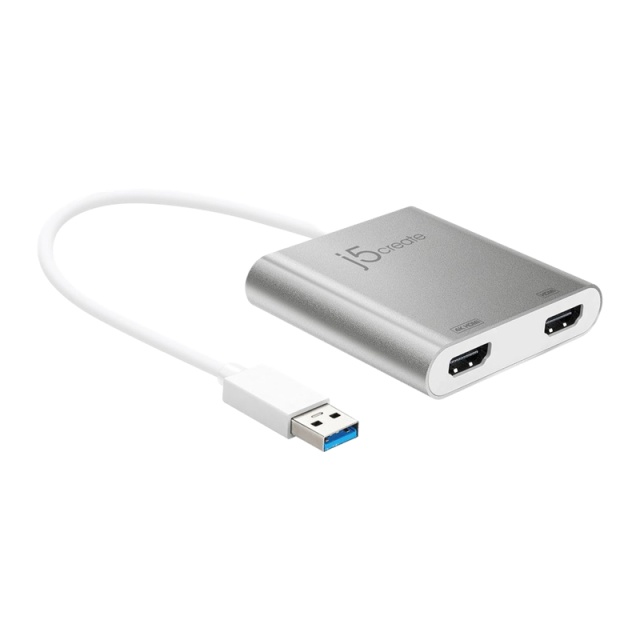 J5 USB 3.0 to Dual HDMI, Multi-Montior Adapter, 4K, USB 3.0, silver
