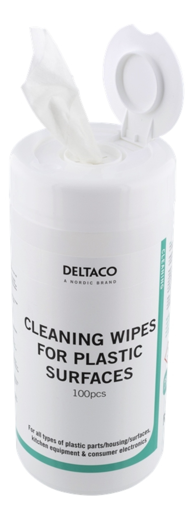 DELTACO Wet Wipes for plastic surfaces, 100pcs, white