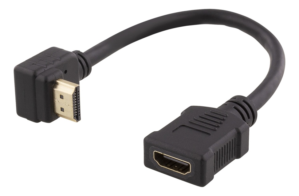 DELTACO Flexible HDMI adapter, 0,2m, up-angled, HDMI M/F, UHD, black