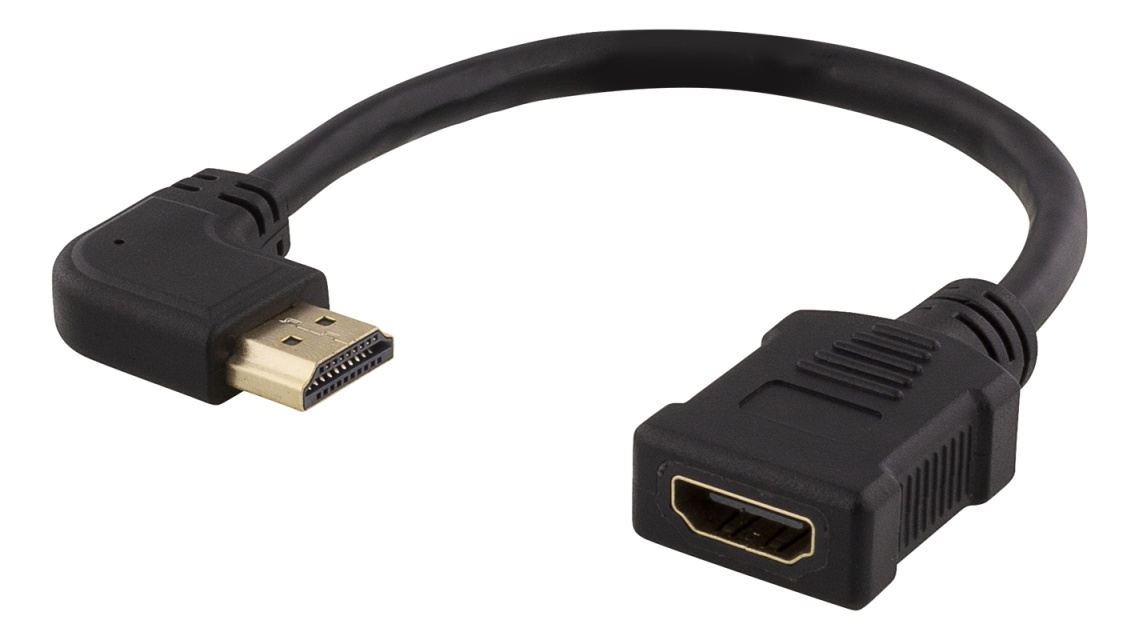 DELTACO Flexible HDMI adapter, 0,2m, right-angled, HDMI M/F, UHD, blac