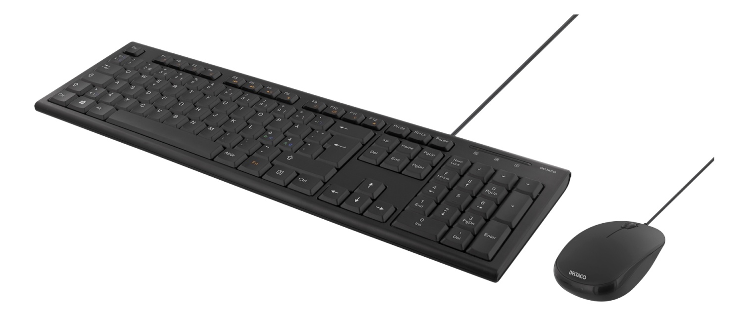 DELTACO Keyboard kit with mouse, PAN Nordic layout, USB, black