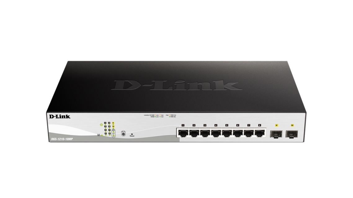 D-Link 10-Port Managed switch, 2x SFP, 130W PoE+, Gigabit, white