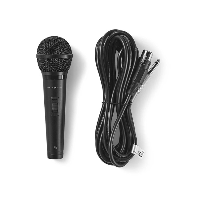 Nedis Mikrofon | Cardioid | Aftageligt kabel | 5.00 m | 80 Hz - 13 kHz | 600 Ohm | -72 dB | Indbygget on/off-knap (tænd/sluk) | Rejsetaske inkluderet | ABS / Aluminium | Sort