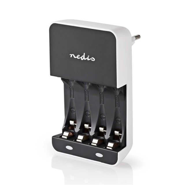 Nedis NiMH batterioplader AA / AAA | 1.2 V DC | Opladning | Euro / Type C (CEE 7/16) | Energi fra batteritype: AA / AAA | Hvid / Sort