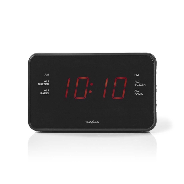 Nedis Digital vækkeur Radio | LED | 1x 3.5 mm Audio Input | Tidsprojektion | AM / FM | Snooze funktion | Sleep timer | Antal alarmer: 2 | Sort