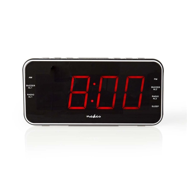 Nedis Digital vækkeur Radio | LED | 1x 3.5 mm Audio Input | Tidsprojektion | AM / FM | Snooze funktion | Sleep timer | Antal alarmer: 2 | Sort