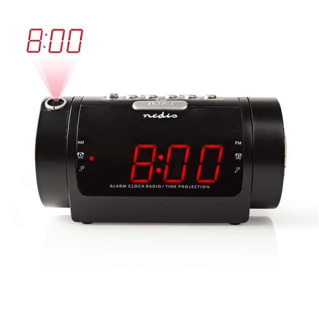 Nedis Digital vækkeur Radio | LED | Tidsprojektion | AM / FM | Snooze funktion | Sleep timer | Antal alarmer: 2 | Sort