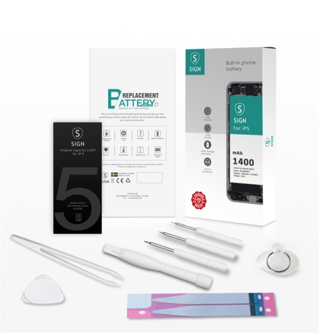 SiGN Battery replacement kit for iPhone 5, 1400 mAh, complete kit, bla