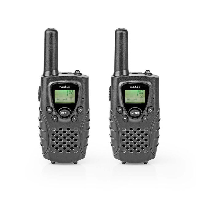 Nedis Walkie-talkie Set | 2 Håndsæt | 8000 m | Antal frekvenskanaler: 8 | PTT / VOX | 150 min | Hovedtelefonudgang | Sort