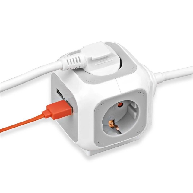 ALEA-Power-stik med USB / stikblok (4-vejs stikdåser, 2x USB-oplader og 1,4 m kabel)