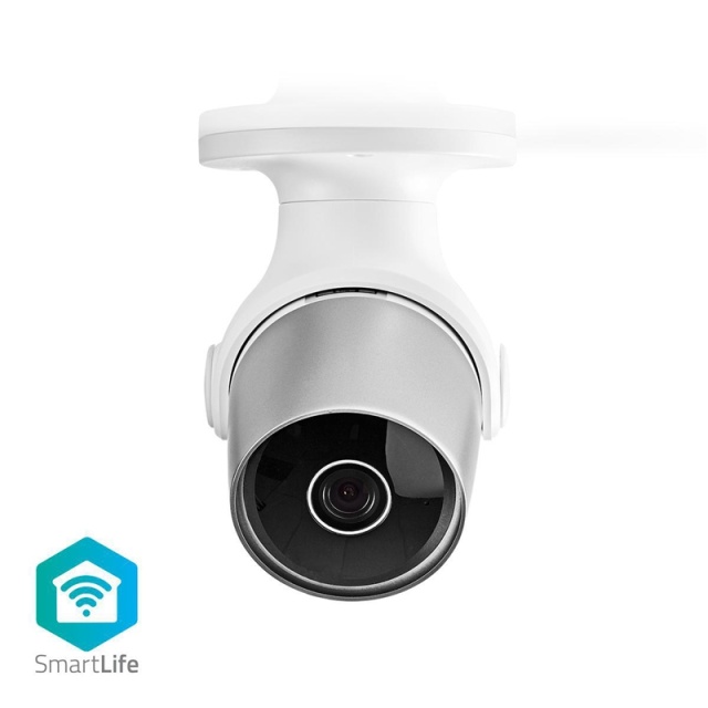 Nedis SmartLife udendørskamera | Full HD 1080p | IP65 | Cloud Storage (mulighed) / microSD (ikke inkluderet) | 12 V DC | Med bevægelsessensor | Nattesyn | Hvid / Sølv