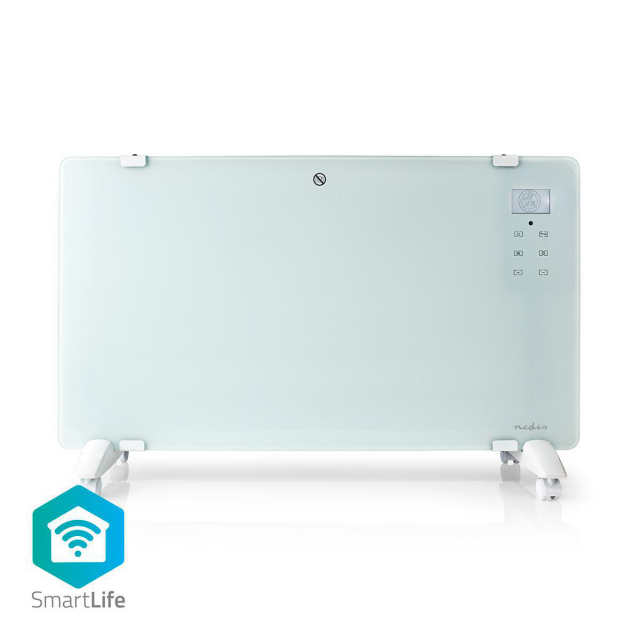 Nedis SmartLife Elradiator | Velegnet til badeværelse | Glas panel | 2000 W | 2 Varmeindstillinger | LED | 15 - 35 °C | Justerbar termostat | Hvid