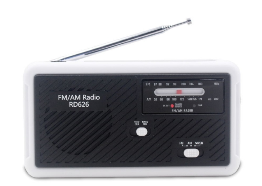 Multifunktionel landevejsradio med LED-lys - FM-radio, USB, Solcell, Dynamo RD626