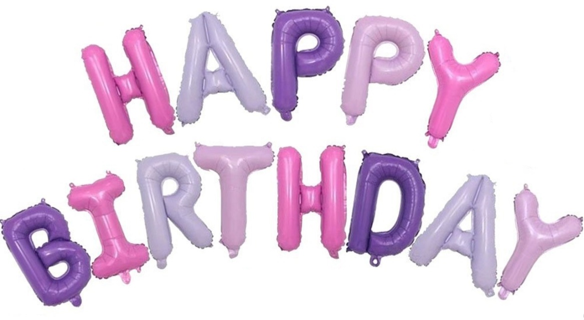 Balloner Happy Birthday, 40cm, Lilla/Rosa