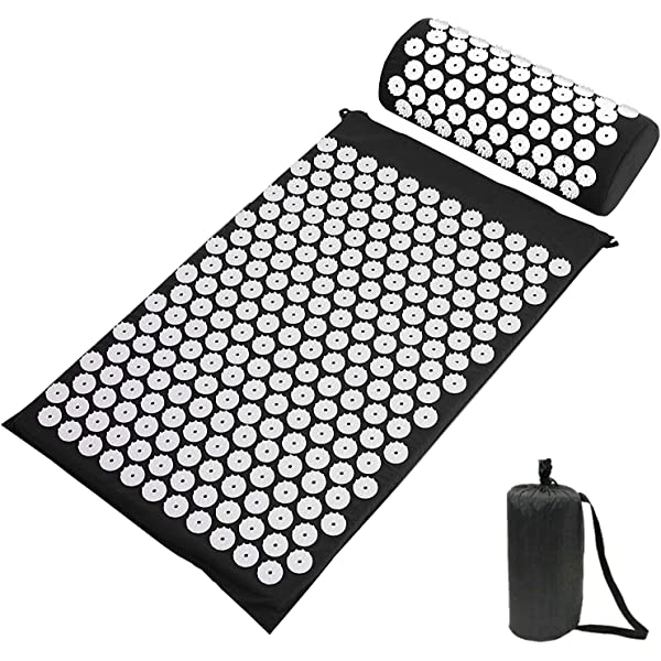 Spikmatta med kudde som lindrar smärta och stress, svart