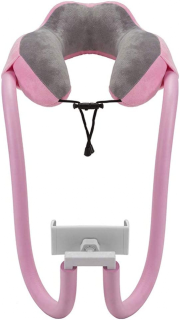 2-i-1-nakkepude med tablet- og telefonstøtte, pink