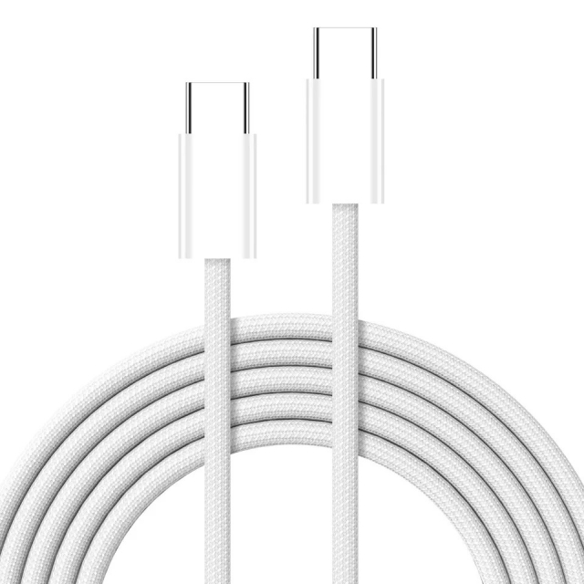 Flettet USB-C til USB-C opladnings- og synkroniseringskabel, 1,5 m, 5A, hvid