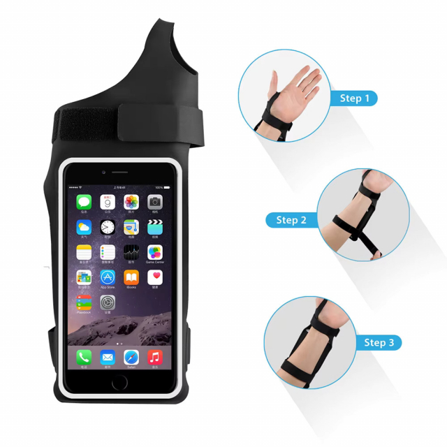 Universal sportsarmbånd med fingerhul, sort