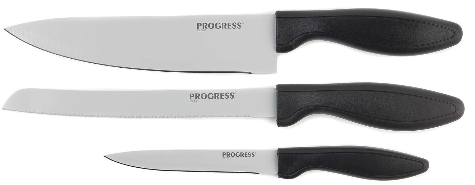 Progress knivsæt med kokkekniv, brødkniv og allroundkniv