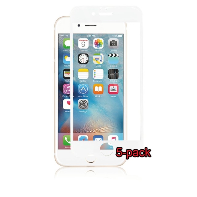 5-pak iPhone 6S/6 Plus buet silikatglas, Panzer, hvid