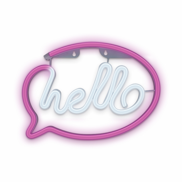 Forever Light Neon LED-lampe HELLO batteri + USB FLNE15, pink/hvid