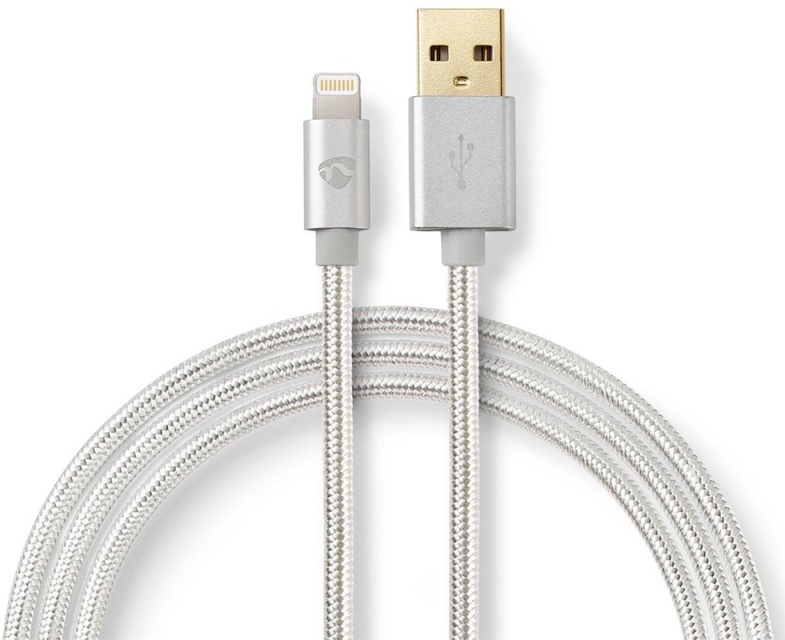 Nedis Lightning Kabel | USB 2.0 | Apple Lightning 8-pin | USB-A Han | 480 Mbps | Guldplateret | 3.00 m | Runde | Flettet / Nylon | Aluminium | Cover Window Box