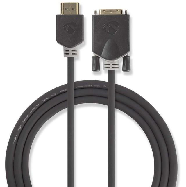 Nedis HDMI™ kabel | HDMI™ Stik | DVI-D 24 + 1-pin han | 1080p | Guldplateret | 2.00 m | Lige | PVC | Antracit | Window Box med Euro lås