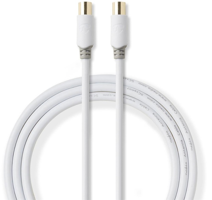 Nedis Coax Cable | IEC (Coax) Han | IEC (Coax) Hun | Guldplateret | 100 dB | 75 Ohm | Dobbelt afskærmet | 10.0 m | Runde | PVC | Hvid | Box