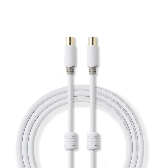 Nedis Coax Cable | IEC (Coax) Han | IEC (Coax) Hun | Guldplateret | 100 dB | 75 Ohm | Dobbelt afskærmet | 5.00 m | Runde | PVC | Hvid | Box