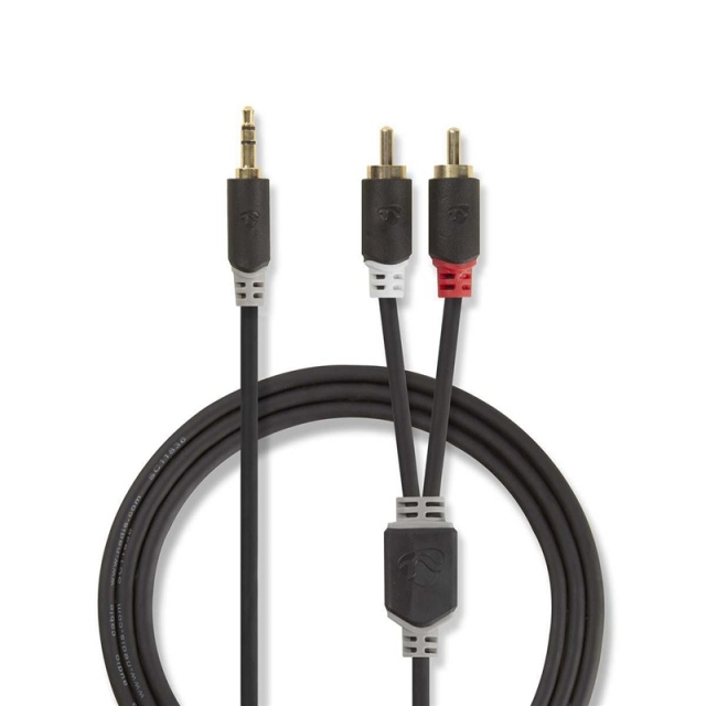 Nedis Stereo Audio kabel | 3.5 mm Hanstik | 2x RCA Hanstik | Guldplateret | 2.00 m | Runde | Antracit | Box