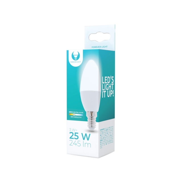 LED-lampe E14, C37, 3W, 230V, 4500K, Hvid neutral