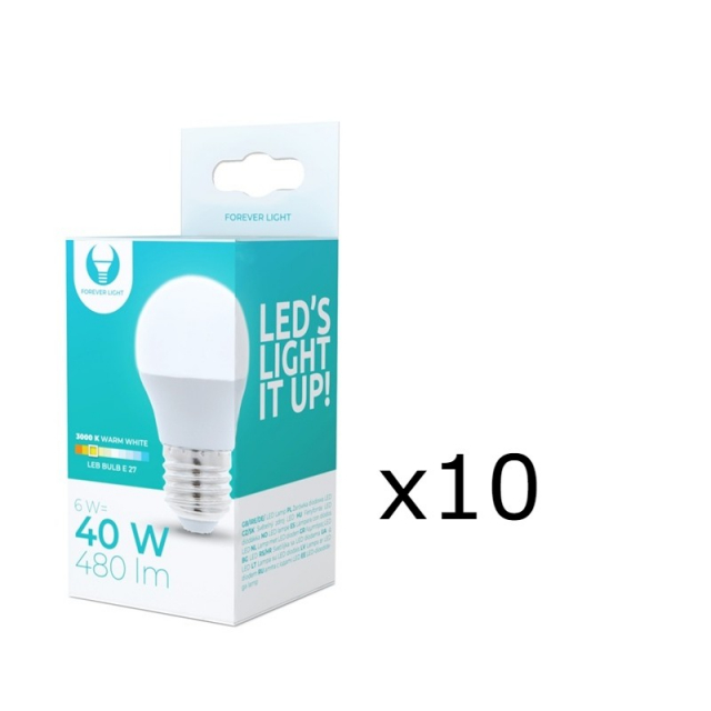 LED-lampe E27, 6W, 230V, 3000K 10-pak, Varm hvid