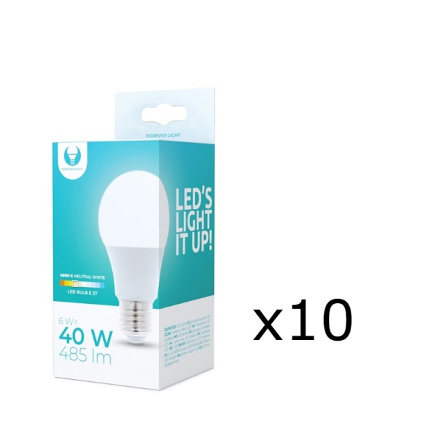 LED-lampe E27, 6W, 230V, 4500K 10-pak, hvid neutral
