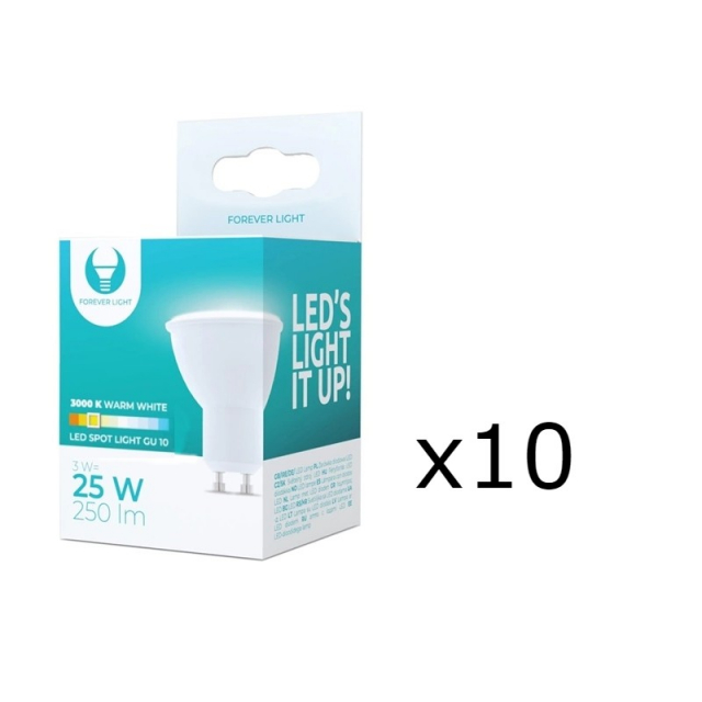 LED-lampe GU10 3W 230V 3000K, 10-pak, Varm hvid