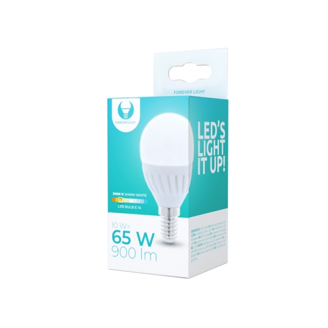 LED-lampe E14, G45, 10W, 230V, 3000K, keramik, varm hvid