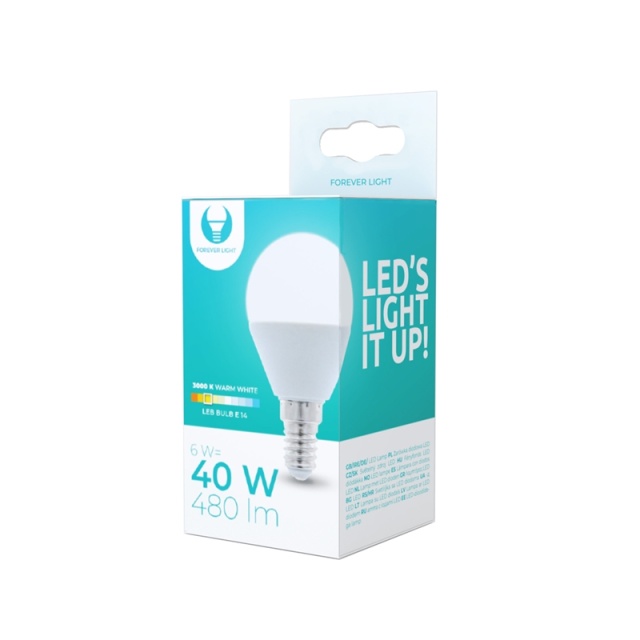 LED-lampe E14, G45, 6W, 3000K, varm hvid