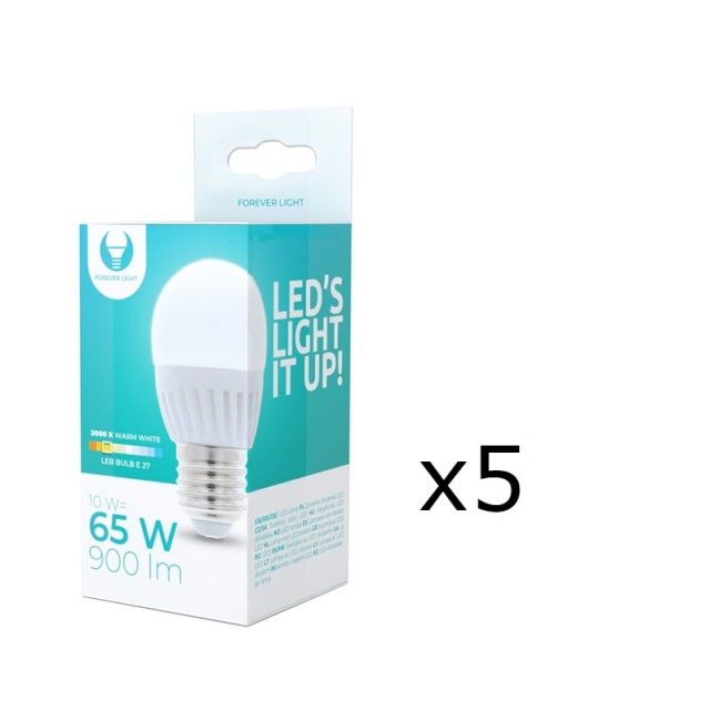 LED-lampe E27, G45, 10W, 230V, 3000K, keramisk 5-pak, varm hvid