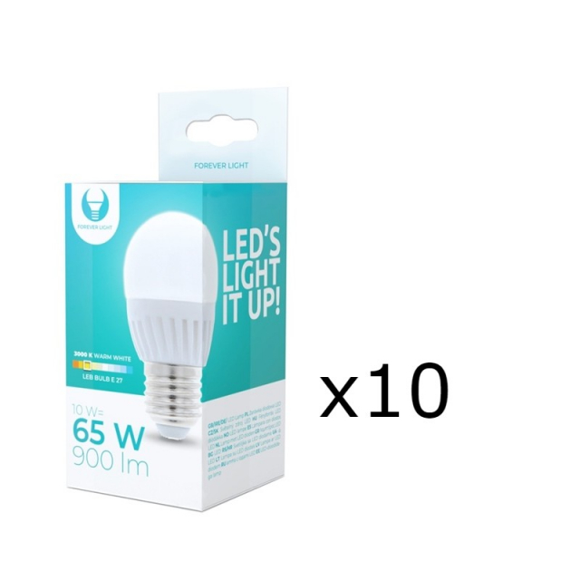 LED-lampe E27, G45, 10W, 230V, 3000K, keramisk 10-pak, varm hvid
