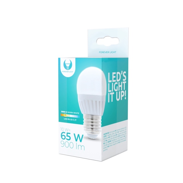 LED-lampe E27, G45, 10W, 230V, 3000K, keramik, varm hvid