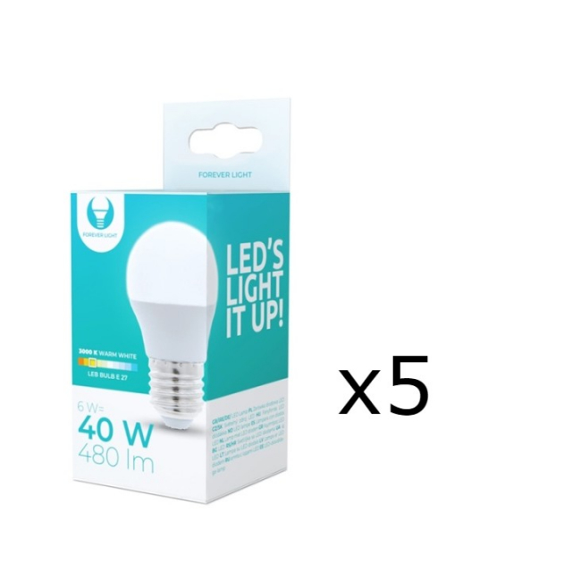 LED-lampe E27, G45, 6W, 3000K 5-pak, varm hvid