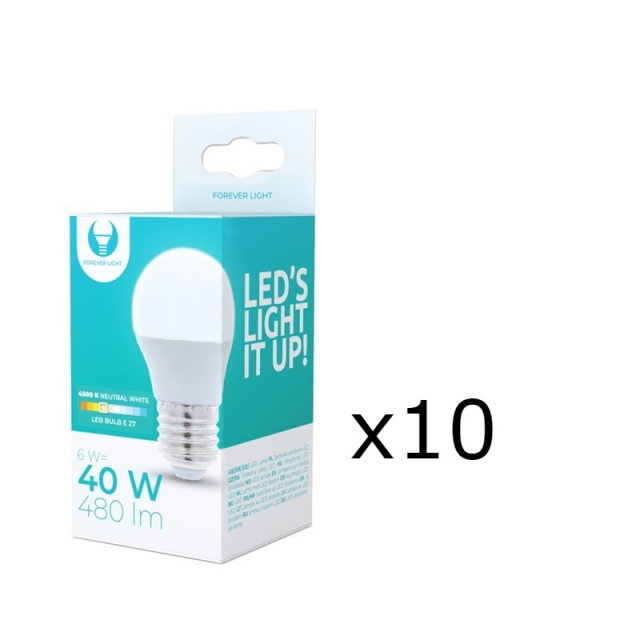 LED-lampe E27, G45, 6W, 4500K 10-pak, hvid neutral