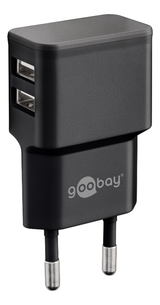 Goobay USB dobbelt oplader (12 W) sort 2x USB-A-porte