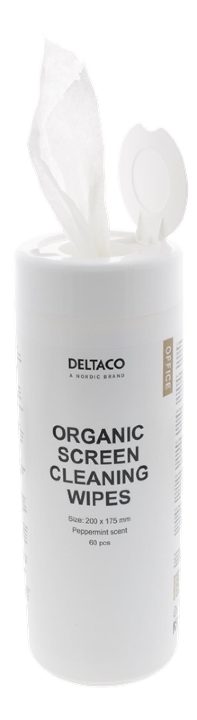 DELTACO Office Organiske skærmservietter, 60stk., pebermynteduft, hvid
