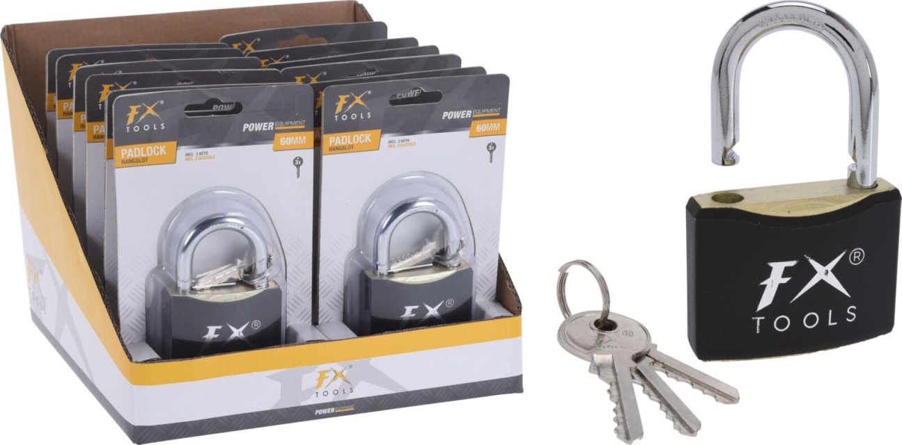 FX Tools, hængelås med 3x nøgler, 60mm