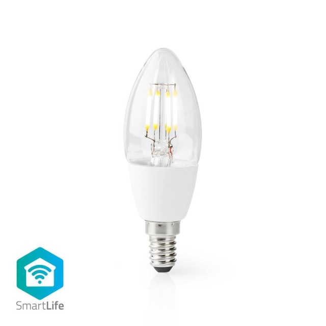 Nedis SmartLife LED Glødepære | E14 | 400 lm | 5 W | Varm Hvid | 2700 K | Glas | Android™ / IOS | Stearinlys | 1 stk