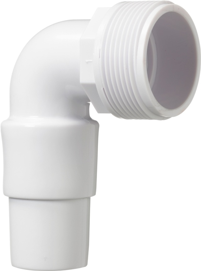 Buet slangestuds i hvid plast, 1 1/2", til slanger med Ø32/Ø38